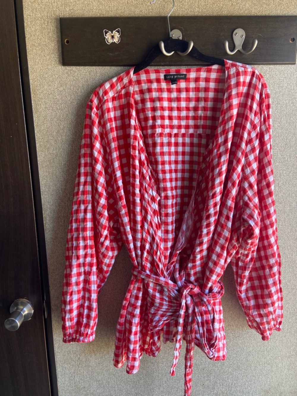 Red & white gingham wrap top plus size 26/28 4xl tomato girl summer lightweight